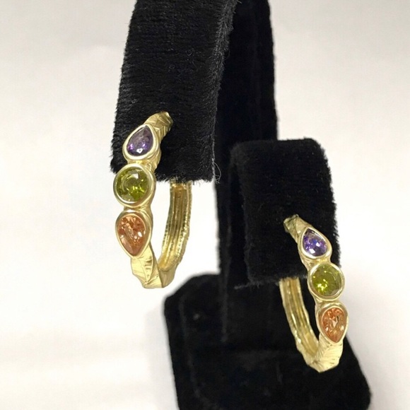 Byzantine Twist Matte Gold w/ Crystal Hoops, NWT-Boutique - Picture 2 of 9